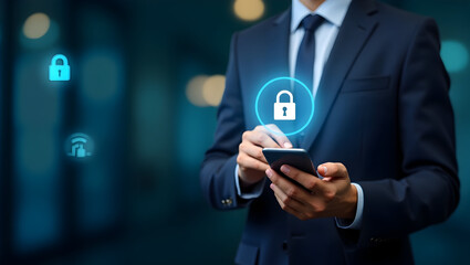 businessman pressing social network icon