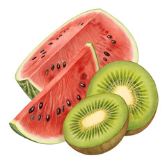 Fresh Watermelon & Kiwi Slices – Tropical Summer Fruits, Healthy Snack

