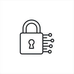 Outline icon of a padlock with digital circuit elements.