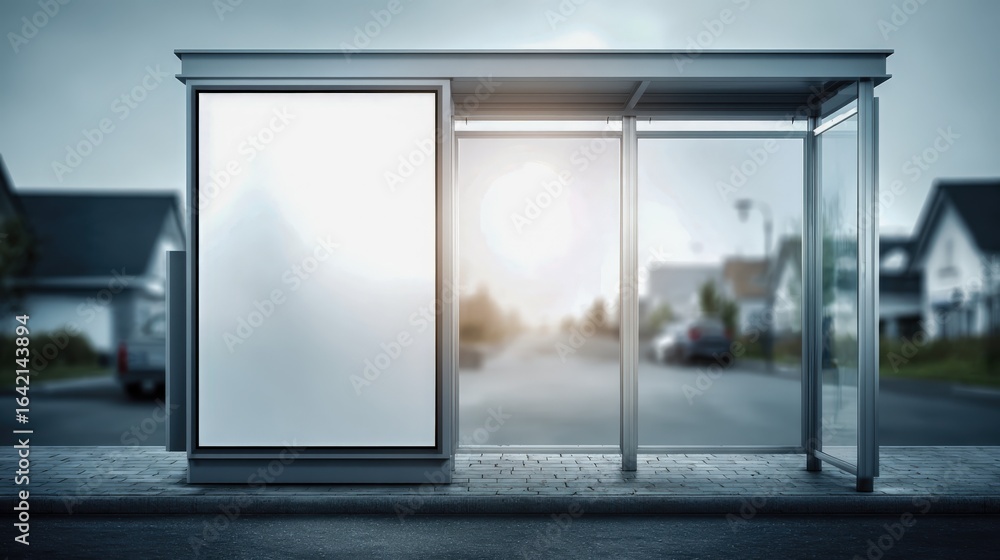 Poster bus stop advertisement mockup with blank billboard for custom messaging in urban setting