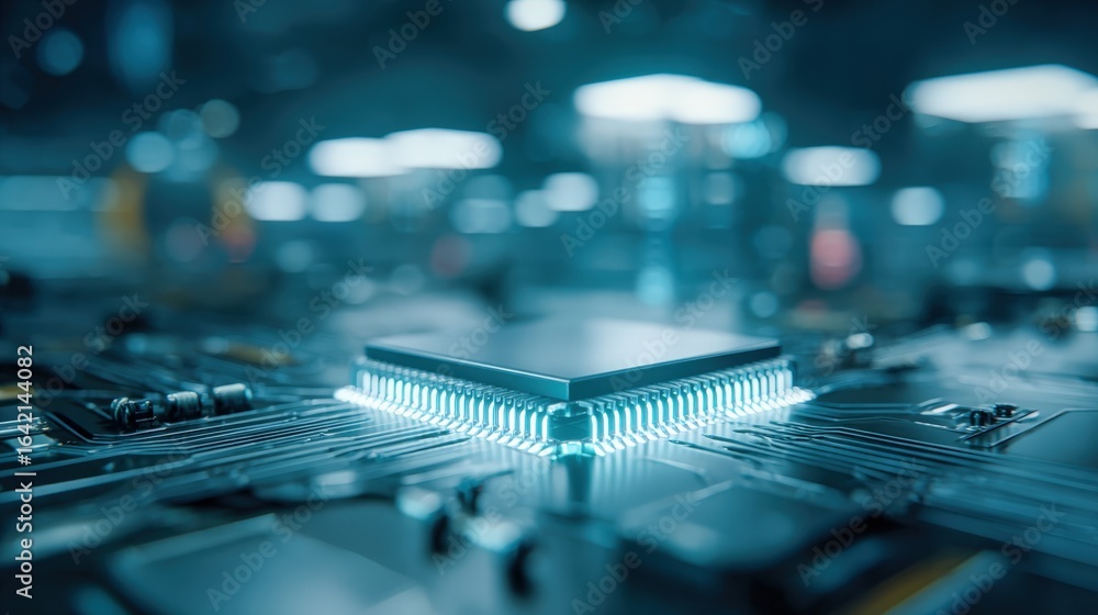Poster advanced microchip technology: a close-up perspective of modern semiconductor processing and high-te