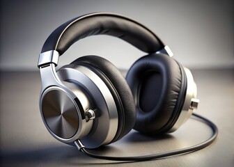 A pair of modern silver and black headphones with leather padding, perfect for listening to music, audio, or enjoying entertainment in style