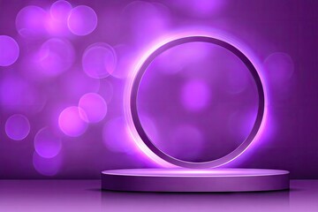 Purple circular stage with glowing ring.