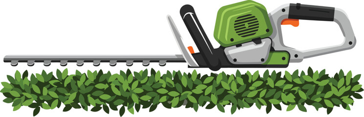 Fototapeta premium Hedge trimmer cutting green leaves gardening tool vector illustration landscape orientation 
