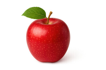 Fresh red apple with leaf on transparent background