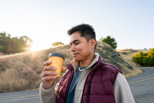 drinking coffee outside