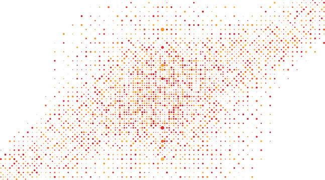Abstract geometric background with a diagonal pattern of warm orange and red digital crosses. Modern vector illustration with a pixelated mosaic texture