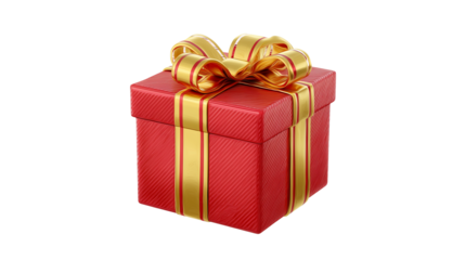 Glossy gift box emoji in bright red and gold, isolated PNG