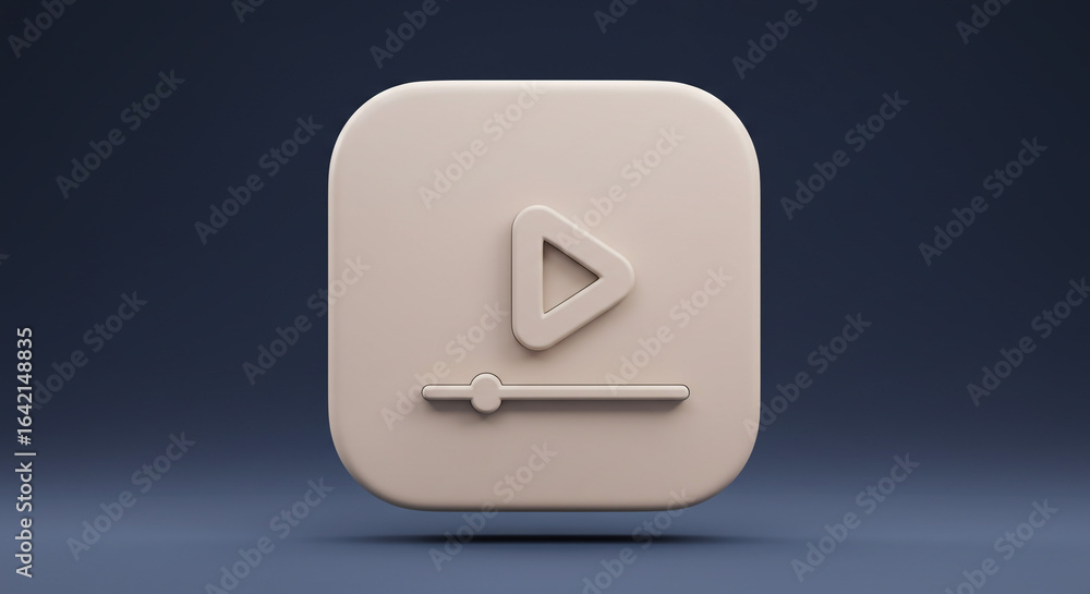 Poster a close up of a play button icon with a slider on a rounded square on a dark blue background