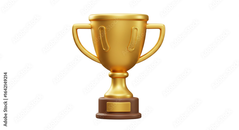 Aufkleber a shiny golden trophy with handles and a brown base isolated on a plain white background image view