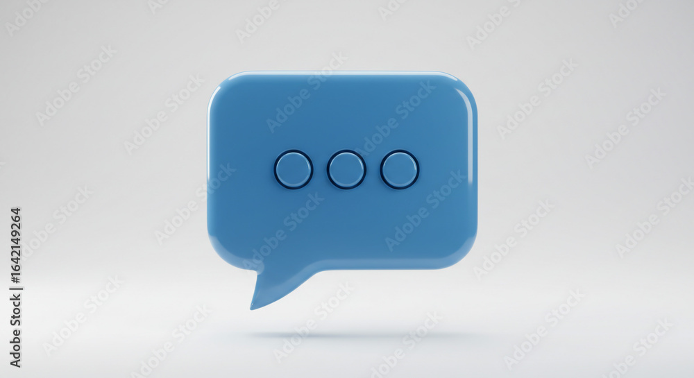 Fototapete A blue speech bubble with three dots inside on a white background in a studio shot rendering style