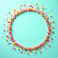 Colorful Confetti Circle Border on Mint Green Background