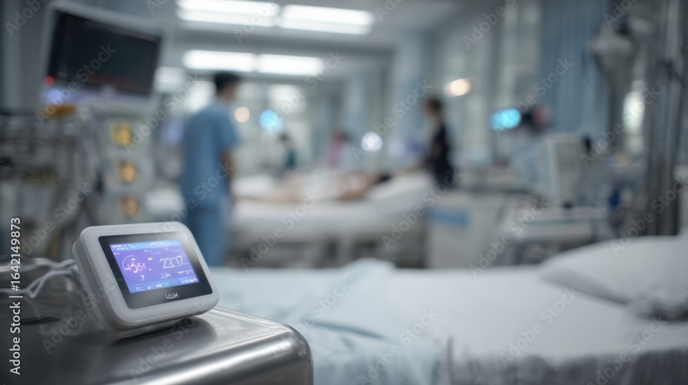 Poster medium shot capturing a smart hospital beds pressuresensing system working in real time with the sen