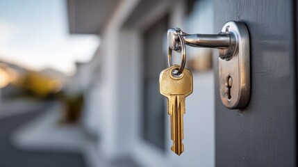 House Keys Hanging on a Doorknob: New Home Purchase, Real Estate Investment, or Property Rental