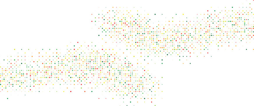 Colorful confetti dots flowing in a wave on white background abstract particle layout simple multicolor sprinkle festive design for celebration banner and modern backdrop