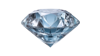 Shiny diamond emoji in light blue tones, realistic gem reflections, transparent background