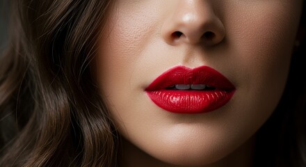 Close-up of Woman's Lips with Red Lipstick