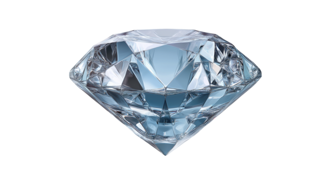 Shiny diamond emoji in light blue tones, realistic gem reflections, transparent background