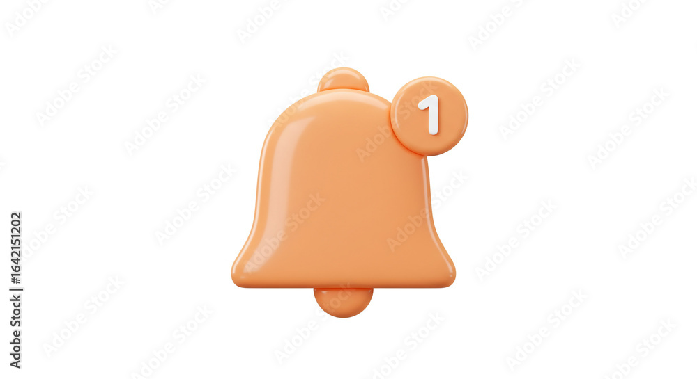 Poster a stylized orange bell with a notification indicator showing the number one on a white background