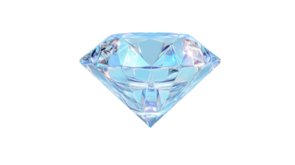 Shiny diamond emoji in light blue tones, realistic gem reflections, transparent background