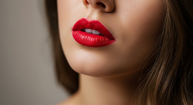Close-up of woman's lips with red lipstick