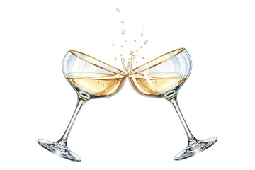 illustration of two champagne coupe glasses clinking in a vintage toast