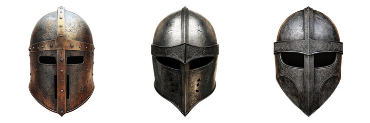 Set of medieval helmet isolated on transparent background