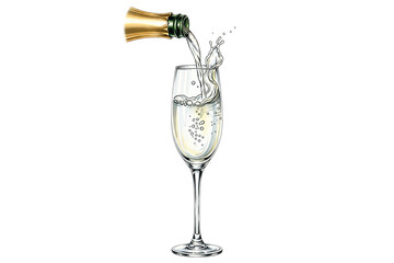 illustration of pouring champagne from a bottle into a glass flute