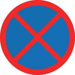 Obraz premium No stopping and waiting traffic sign, vector illustration of a blue circle with a red cross, road regulation