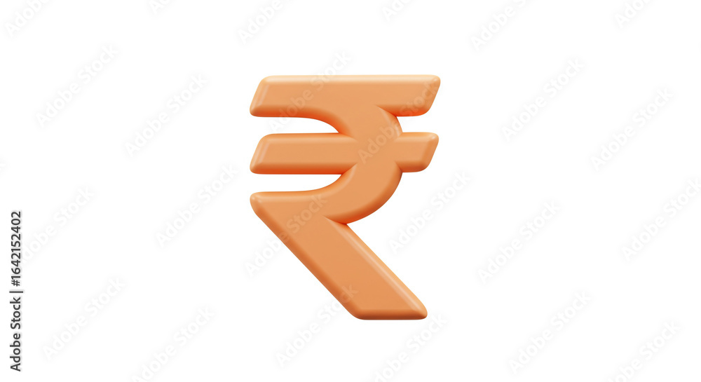 Poster a close up of a rupee symbol rendered in d with a soft orange color on a plain white background