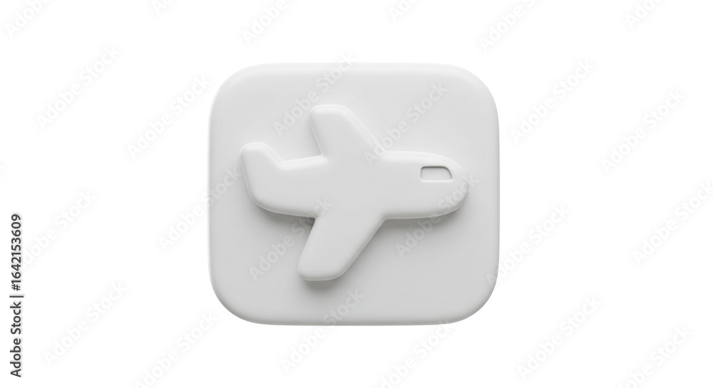 Poster a minimalist white airplane icon with rounded edges on a white background in a simple style image
