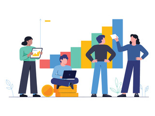 Business Team Collaborating on Data Analysis Flat Design Illustration, Financial Strategy and Growth Vector