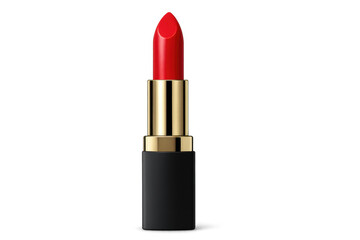 Red lipstick standing on transparent background representing beauty and cosmetics
