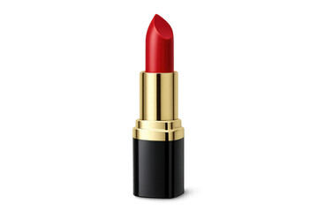 Red lipstick in golden and black tube on transparent background