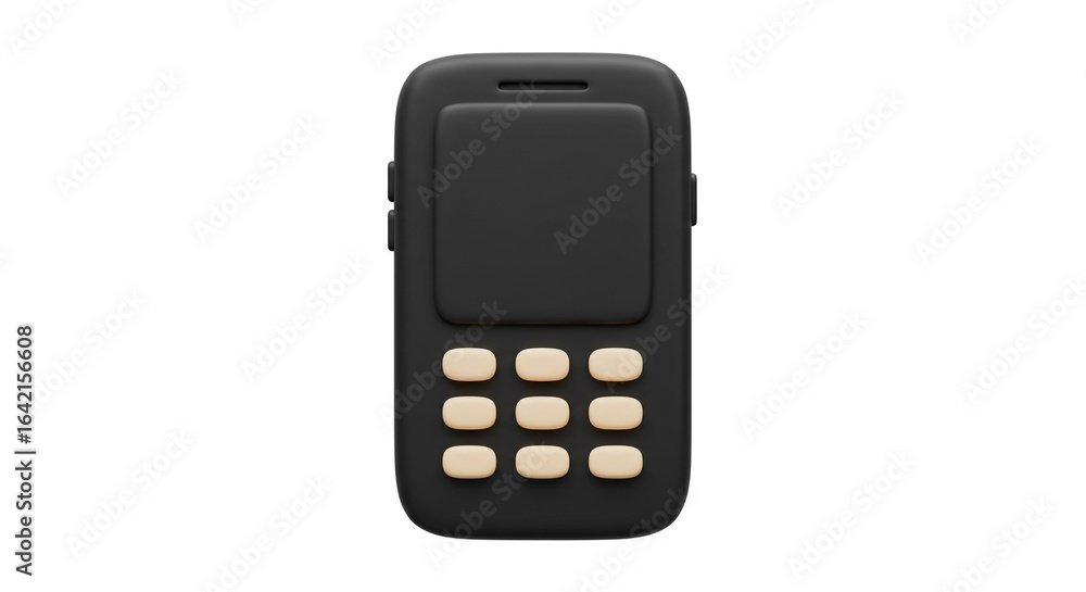 Aufkleber a minimalist rendering of an old style cell phone with a black body and cream colored buttons displa