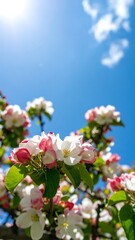 Obraz premium Blossoming apple tree, sunny sky