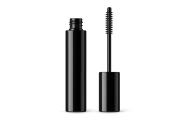 Black mascara tube and brush with transparent background