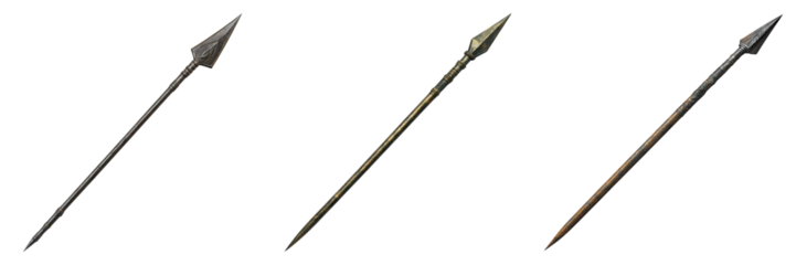 Set of long spear isolated on transparent background
