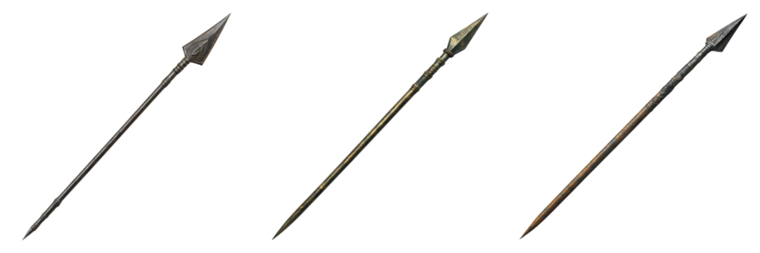 Set of long spear isolated on transparent background