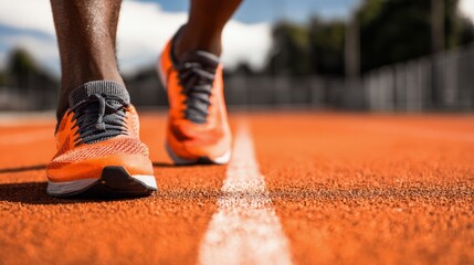 Athlete's Feet on Running Track Ready to Start Race, Sport and Fitness Concept