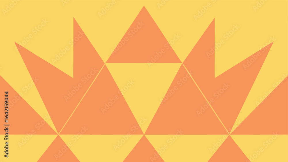 Poster abstract geometric design in orange and yellow featuring repeating triangle pattern and color blocki