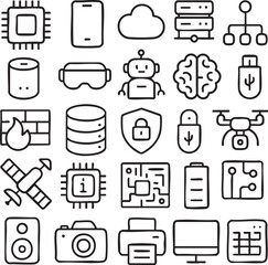 Hand Drawn Technology and Digital Innovation Icon Collection.