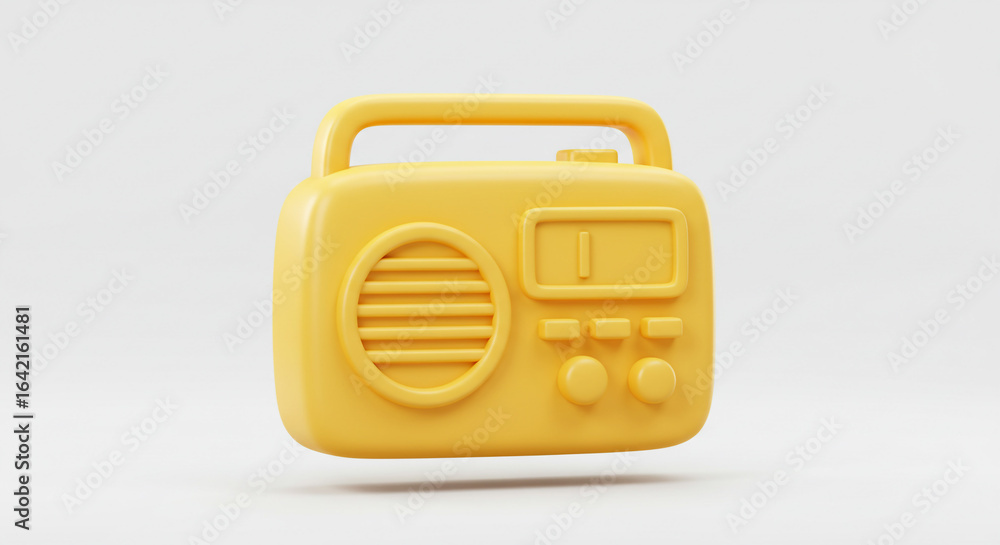 Aufkleber a yellow cartoon radio with a handle and buttons on a white background in a studio shot style