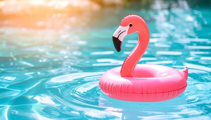 Pink flamingo pool float on rippled water