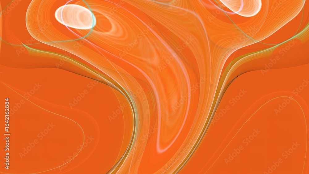 Poster abstract swirling orange and white fractal pattern with smooth flowing lines and bright highlights, 