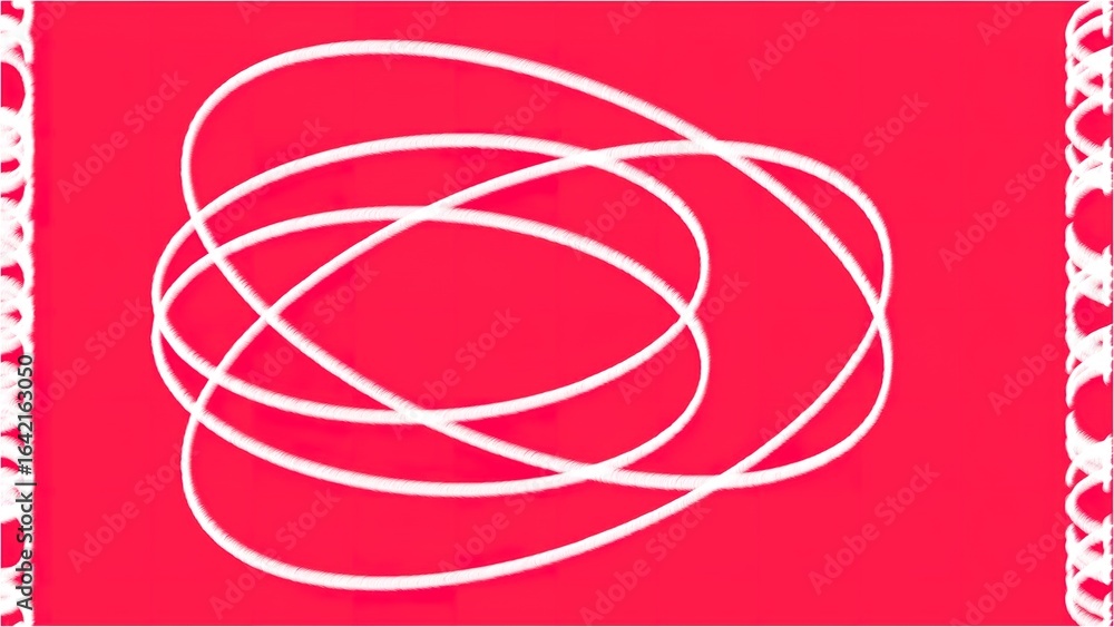 Poster abstract white swirling lines on a vibrant red background with decorative white borders on the sides