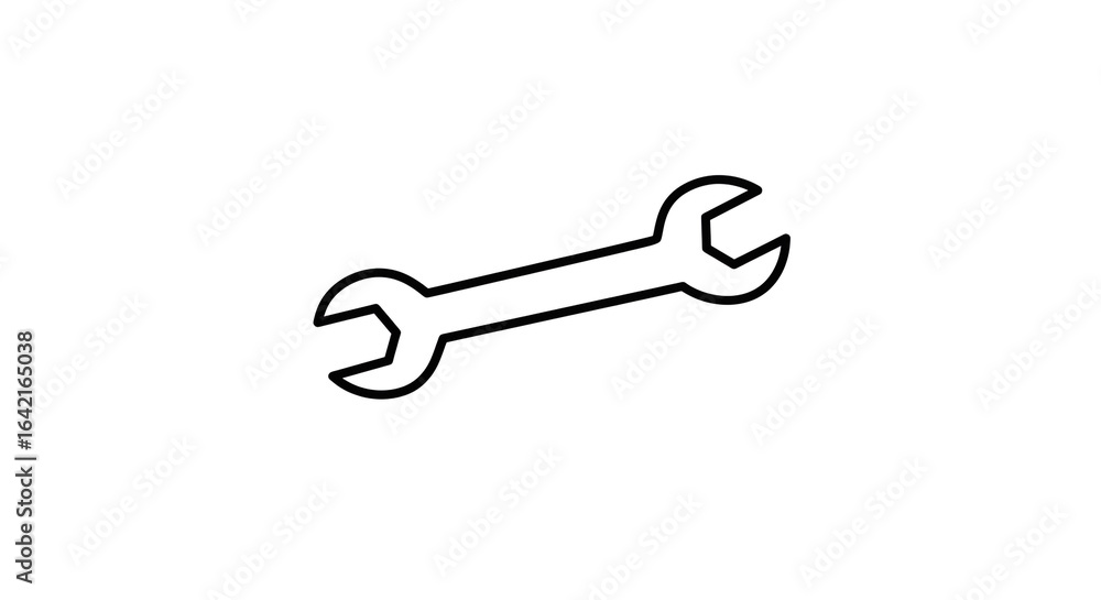 Poster a simple black outline drawing of a wrench tool isolated on a plain white background in a vector for