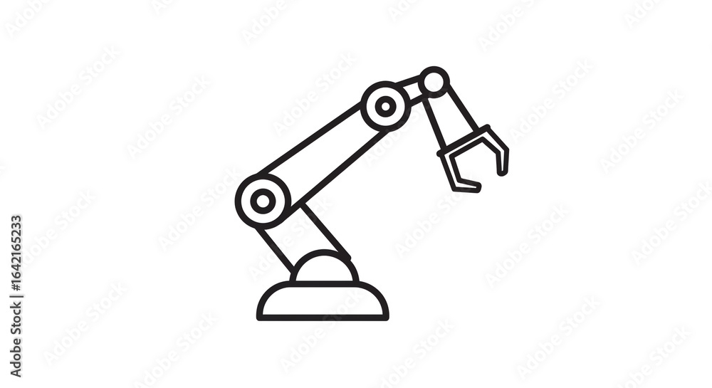 Poster a simple line drawing of a robotic arm with a claw on a white background in a minimalist style desig