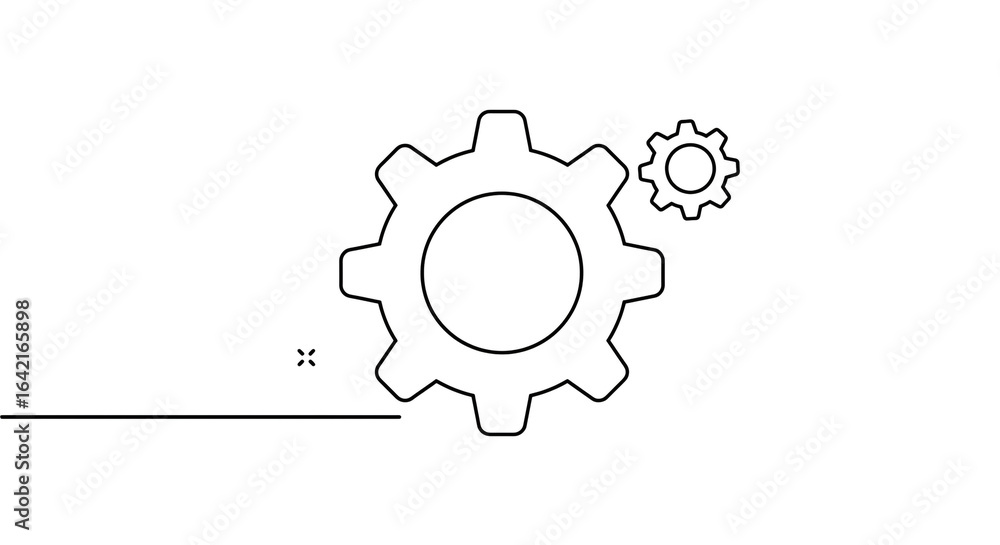 Poster a simple line drawing of two gears one large and one small with a line underneath on a white backgro