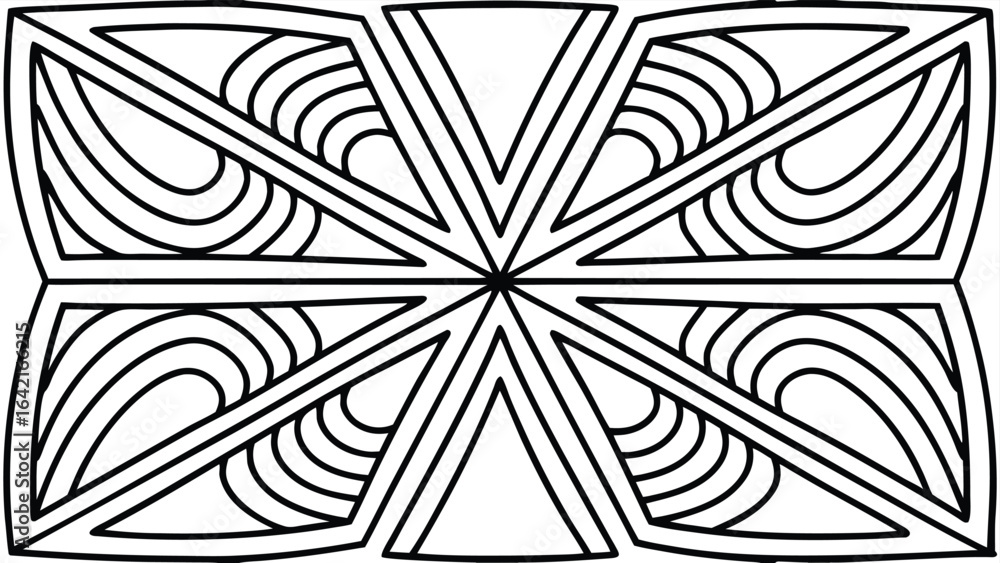 Poster abstract geometric design with bold lines and curved elements for coloring and design